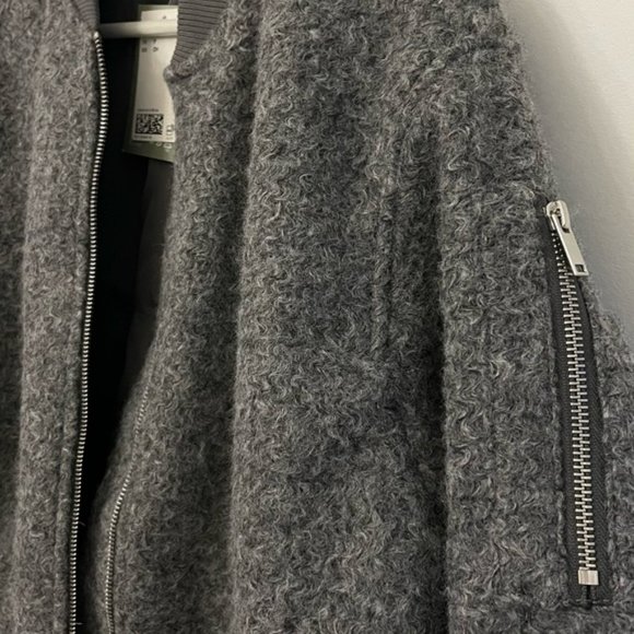 H&M boucle wool grey bomber coat jacket S - Picture 5 of 8
